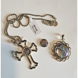 Magnabilities Gold Toned Chain & Cross & Flower Shaped Pendants w/Three Magnets